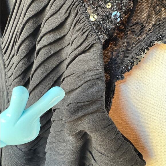 Tadashi Collection Vintage Maxi Silk Gown w Sequins, Beaded Lace, Pleats size 14 - Picture 13 of 16